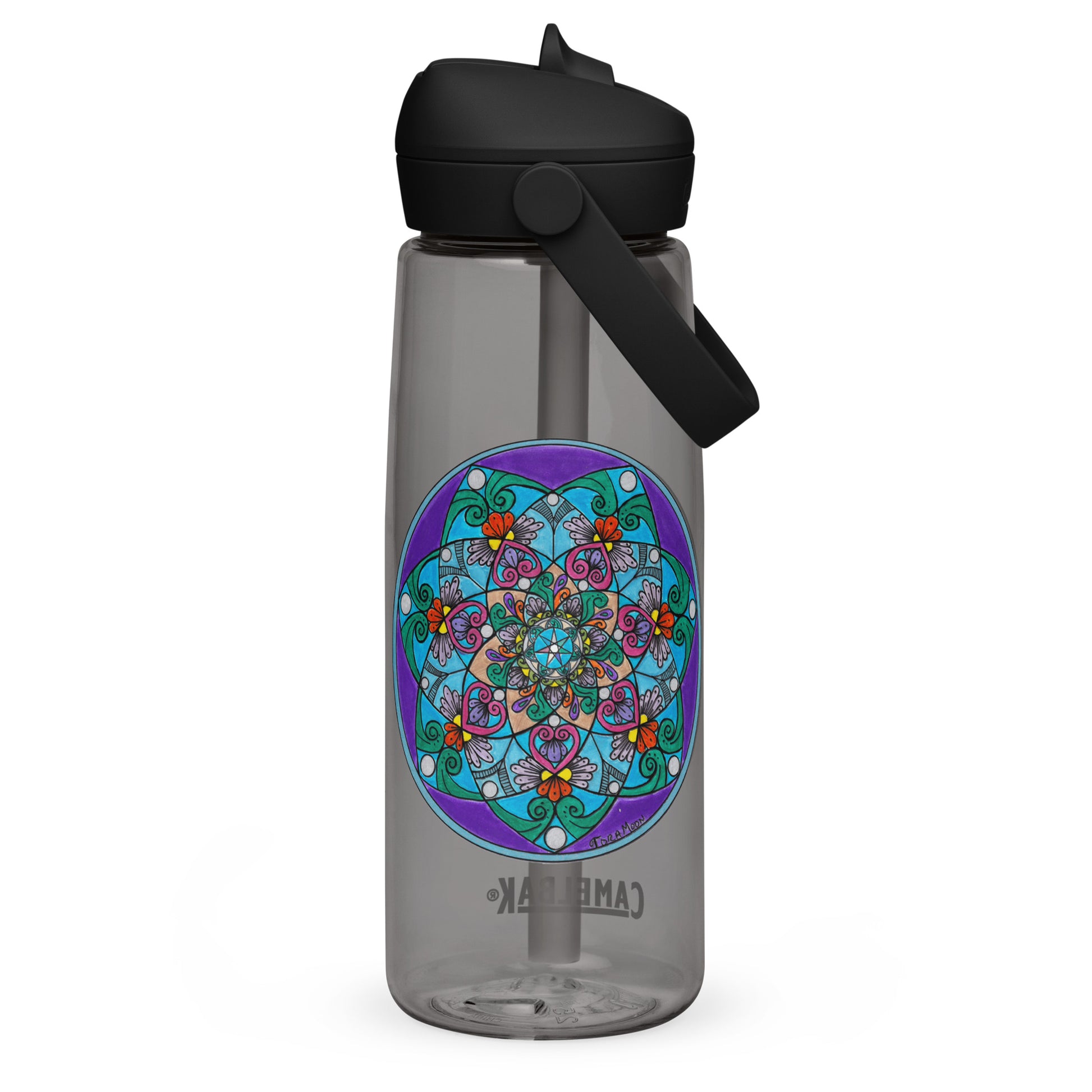 Elemental 7-Petal Mandala Flip Straw Water Bottle charcoal
