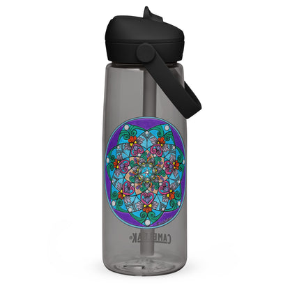 Elemental 7-Petal Mandala Flip Straw Water Bottle charcoal