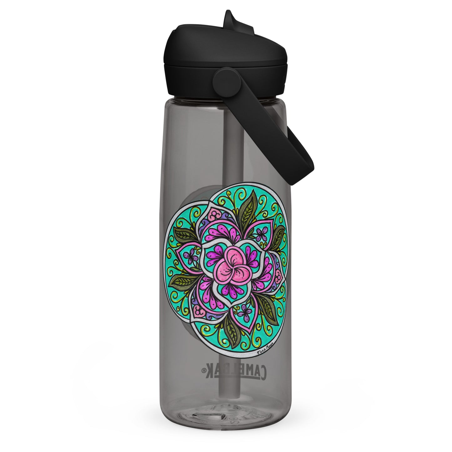 Triquetra Bloom Mandala Flip Straw Water Bottle charcoal