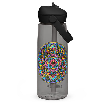 Floral Scrolls Mandala Flip Straw Water Bottle charcoal