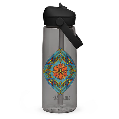 Fiery Radiance Mandala Flip Straw Water Bottle charcoal