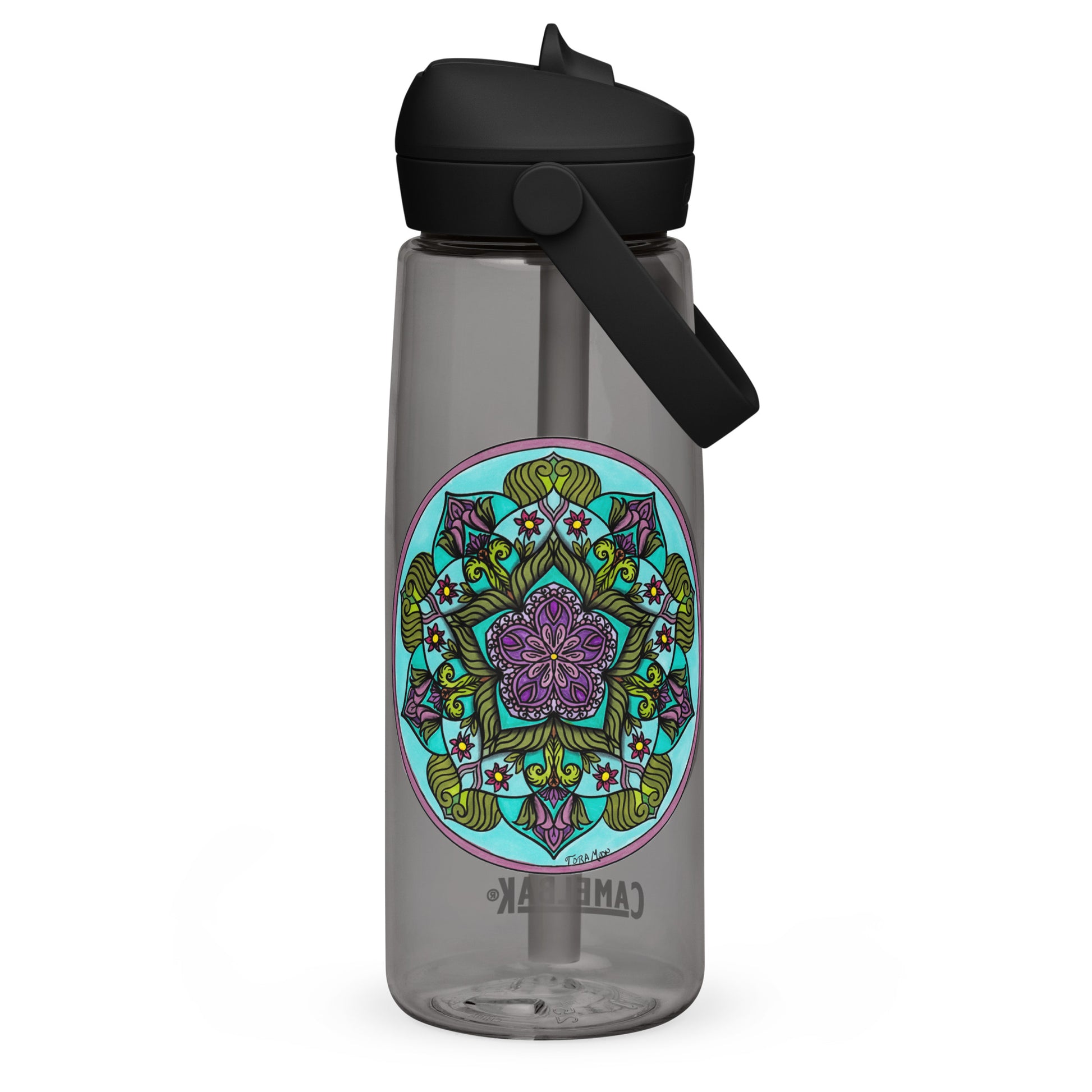 Sacred Harmony Pentagram Mandala Flip Straw Water Bottle charcoal