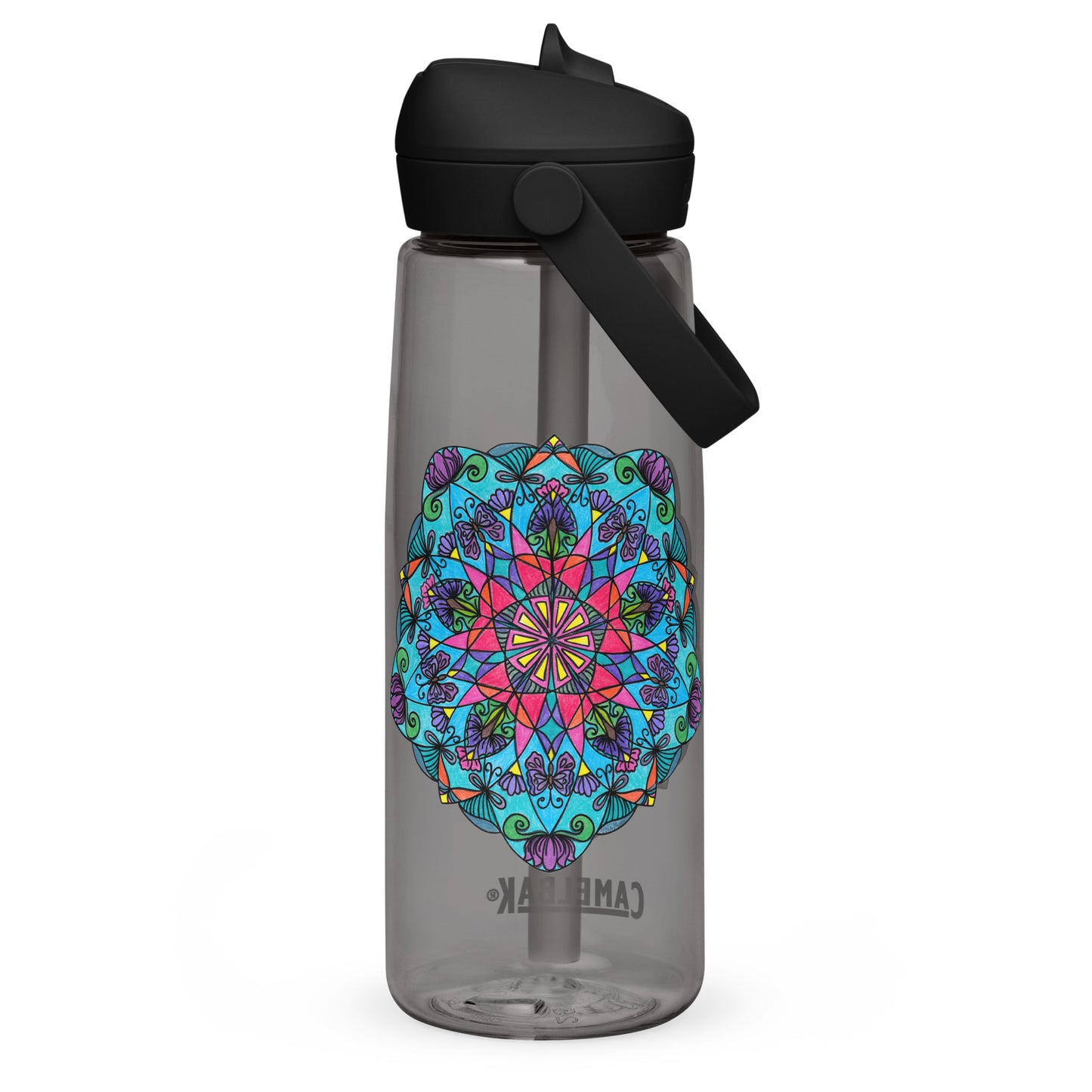 Enchanted Wings Mandala Flip Straw Water Bottle charcoal