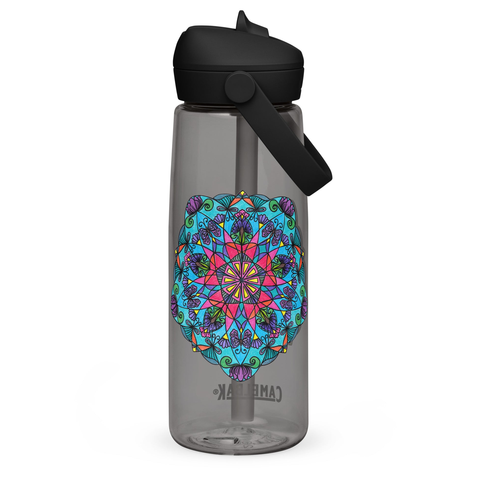 Enchanted Wings Mandala Flip Straw Water Bottle charcoal