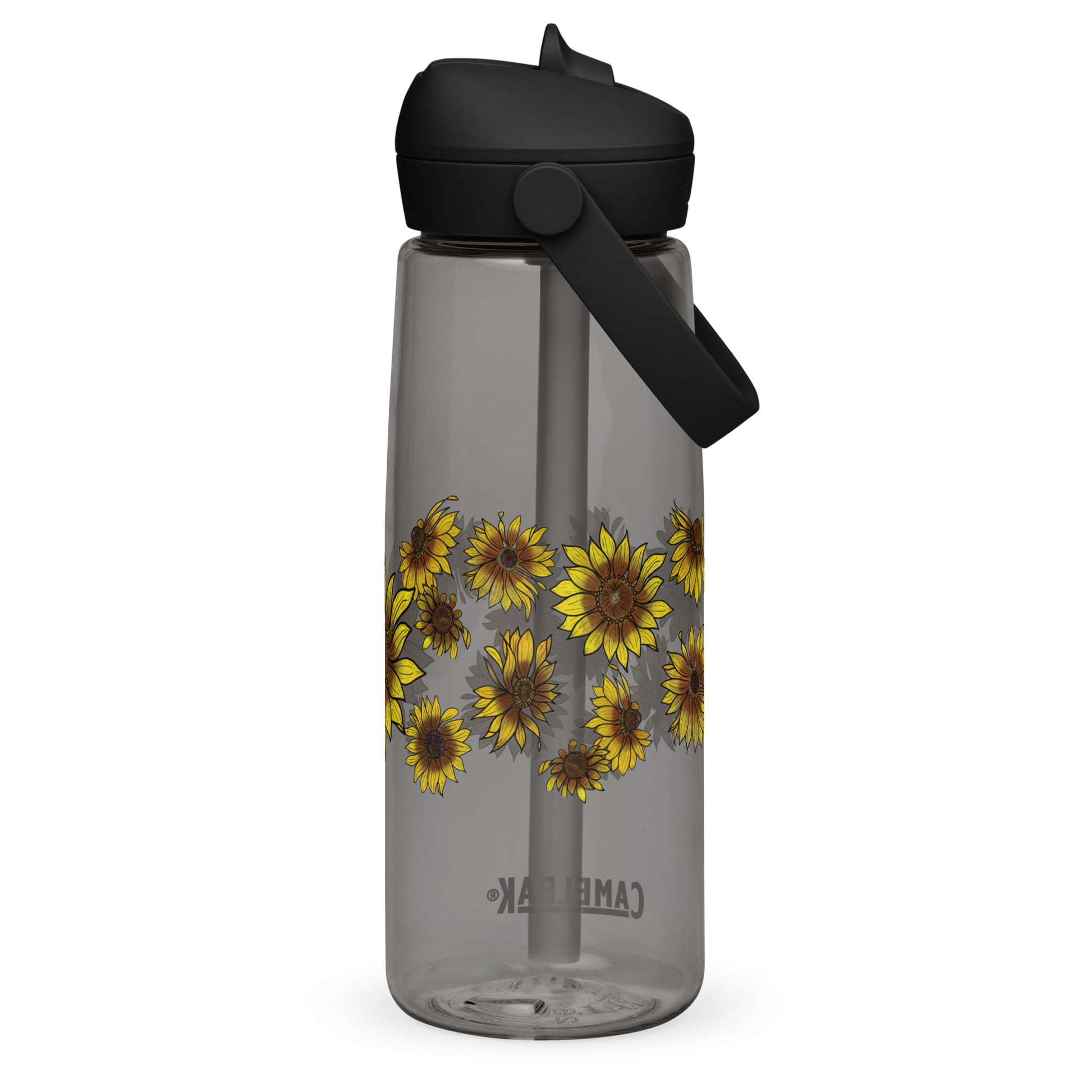 Sunflowers Flip Straw Water Bottle charcoal