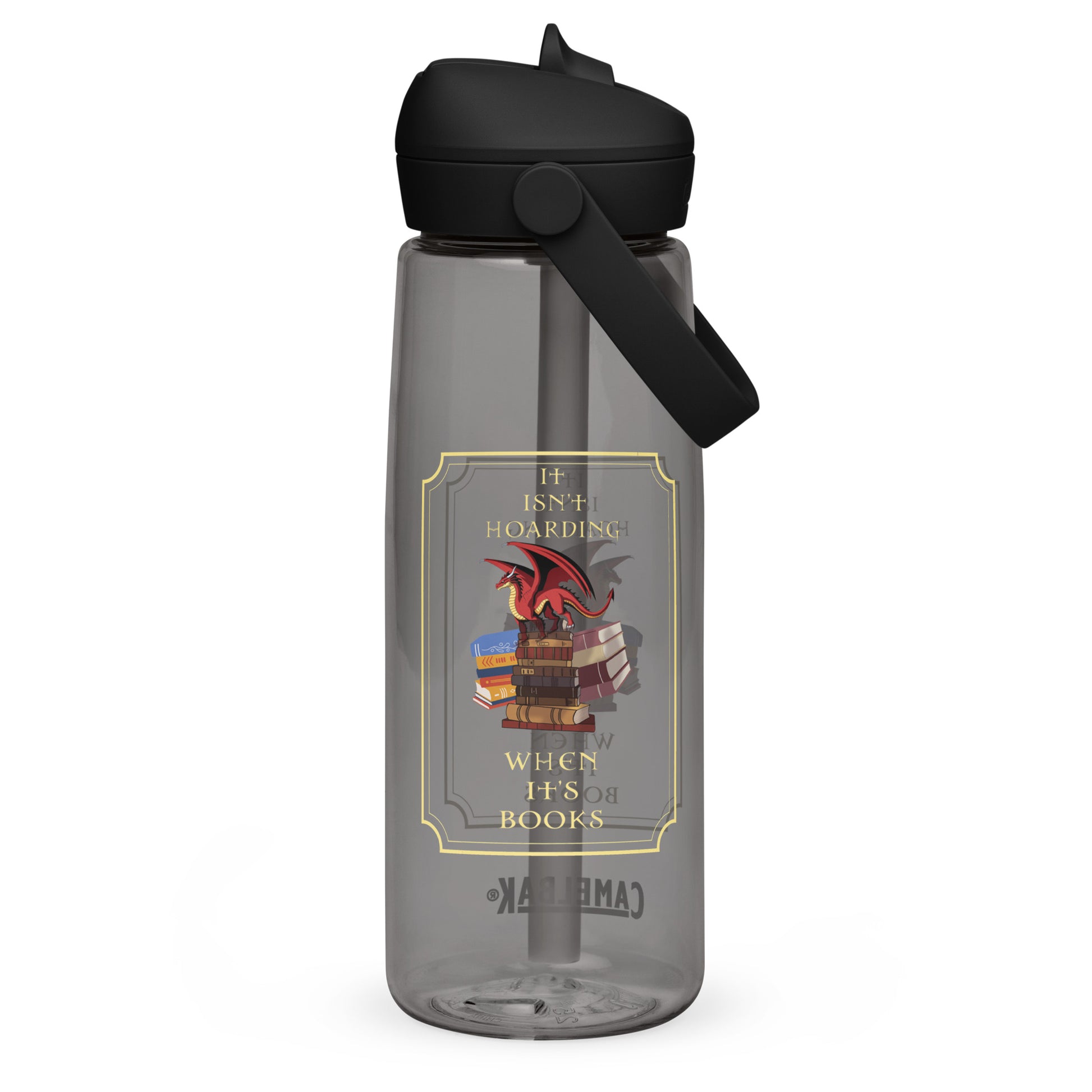 Fierce Red Dragon Book Guardian Flip Straw Water Bottle charcoal