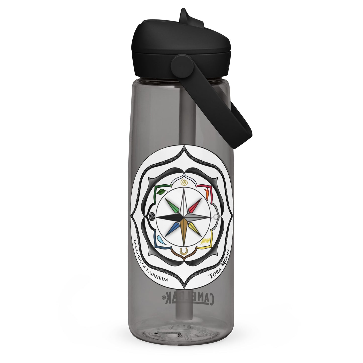 Black Talent Mandala Flip Straw Water Bottle charcoal