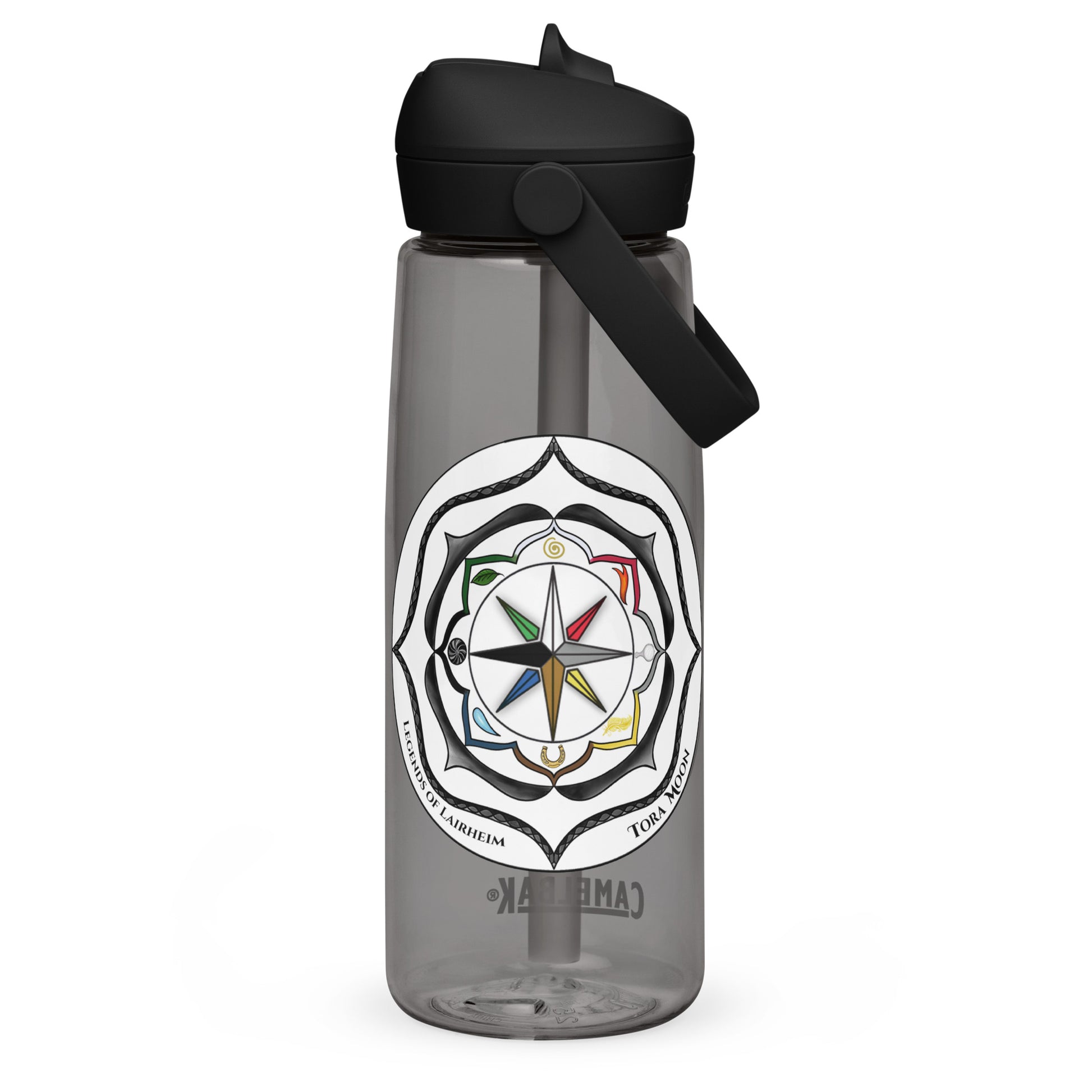 Black Talent Mandala Flip Straw Water Bottle charcoal