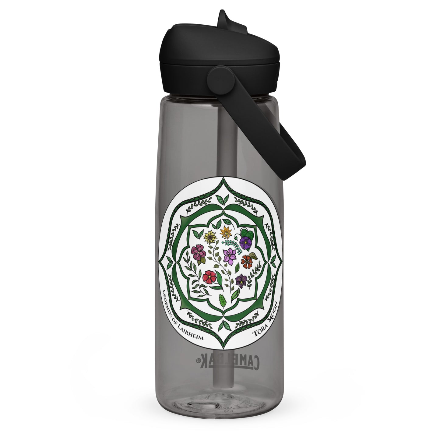 Green Talent Mandala Flip Straw Water Bottle charcoal