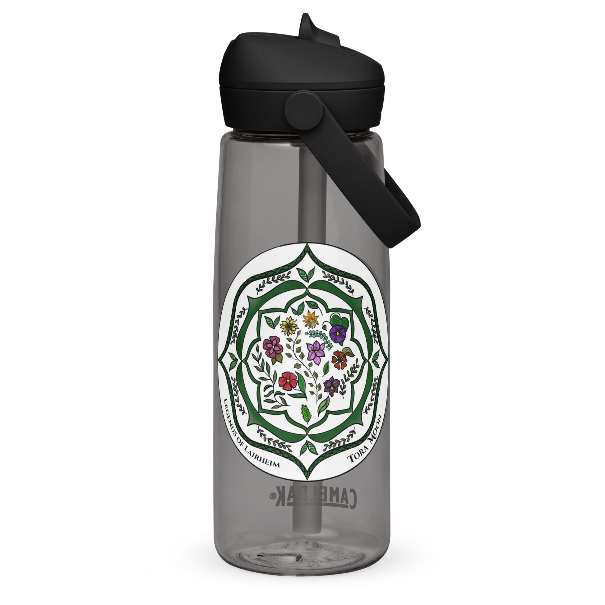 Green Talent Mandala Flip Straw Water Bottle charcoal