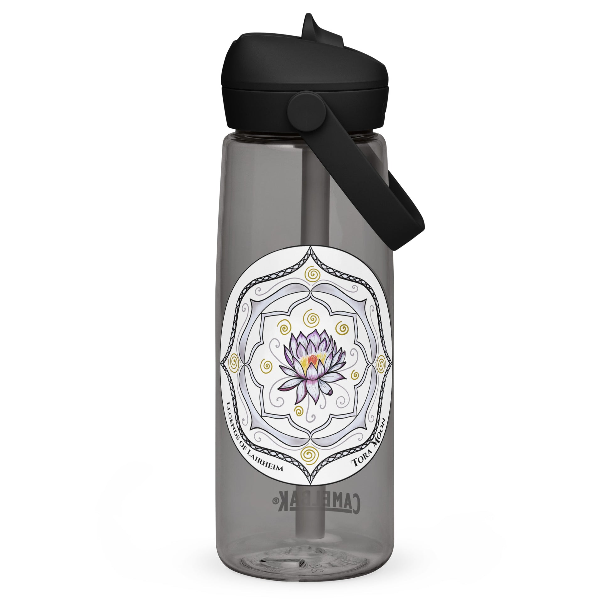 White Talent Mandala Flip Straw Water Bottle charcoal