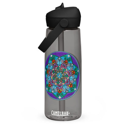 Elemental 7-Petal Mandala Flip Straw Water Bottle charcoal