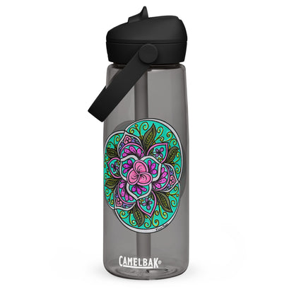 Triquetra Bloom Mandala Flip Straw Water Bottle charcoal