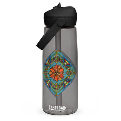 Fiery Radiance Mandala Flip Straw Water Bottle charcoal