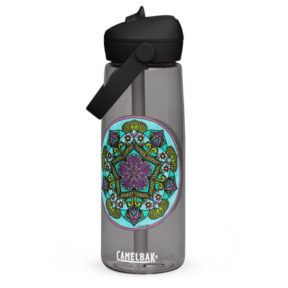 Sacred Harmony Pentagram Mandala Flip Straw Water Bottle charcoal