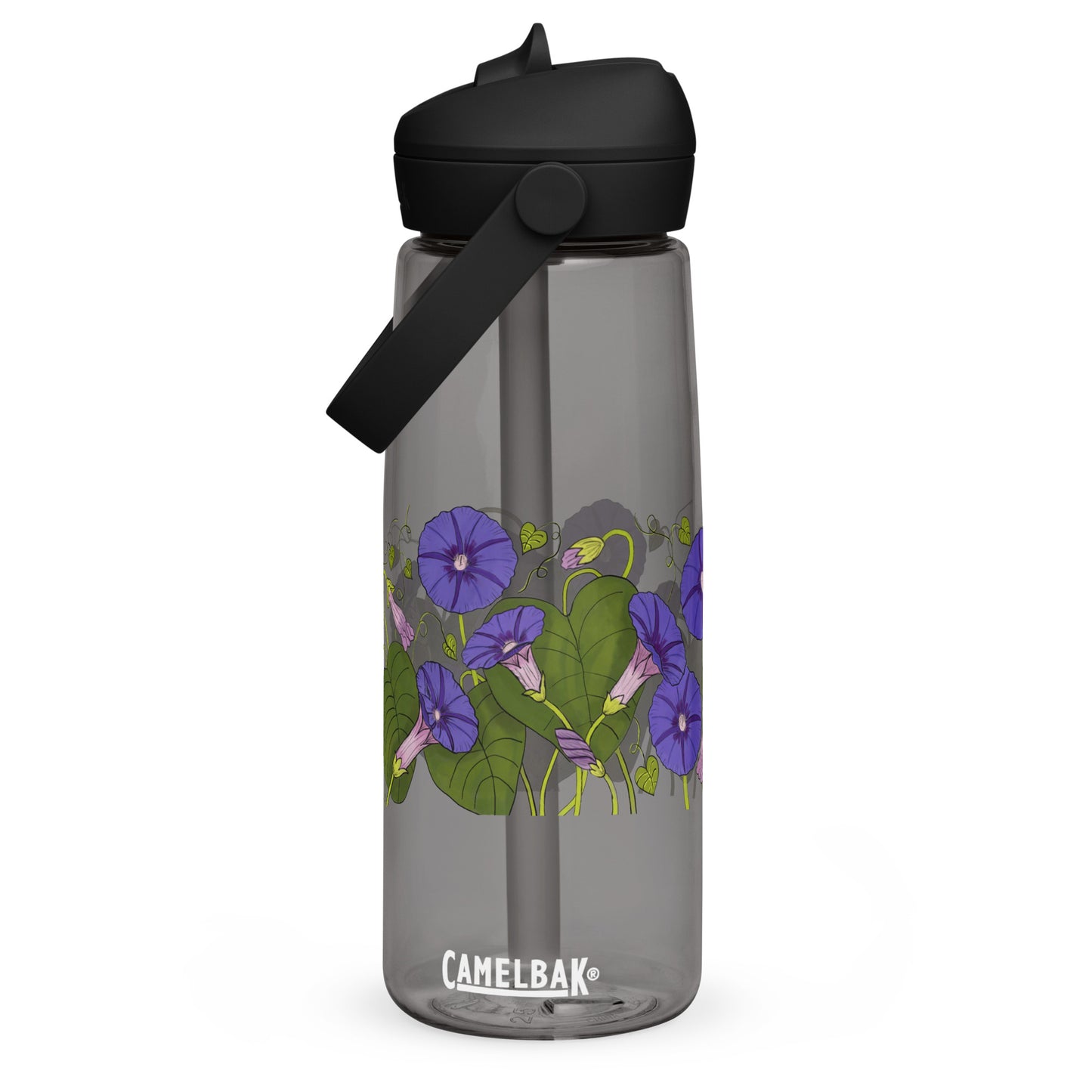Morning Glories Flip Straw Water Bottle charcoal