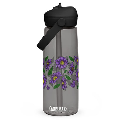 Purple Daisies Flip Straw Water Bottle charcoal