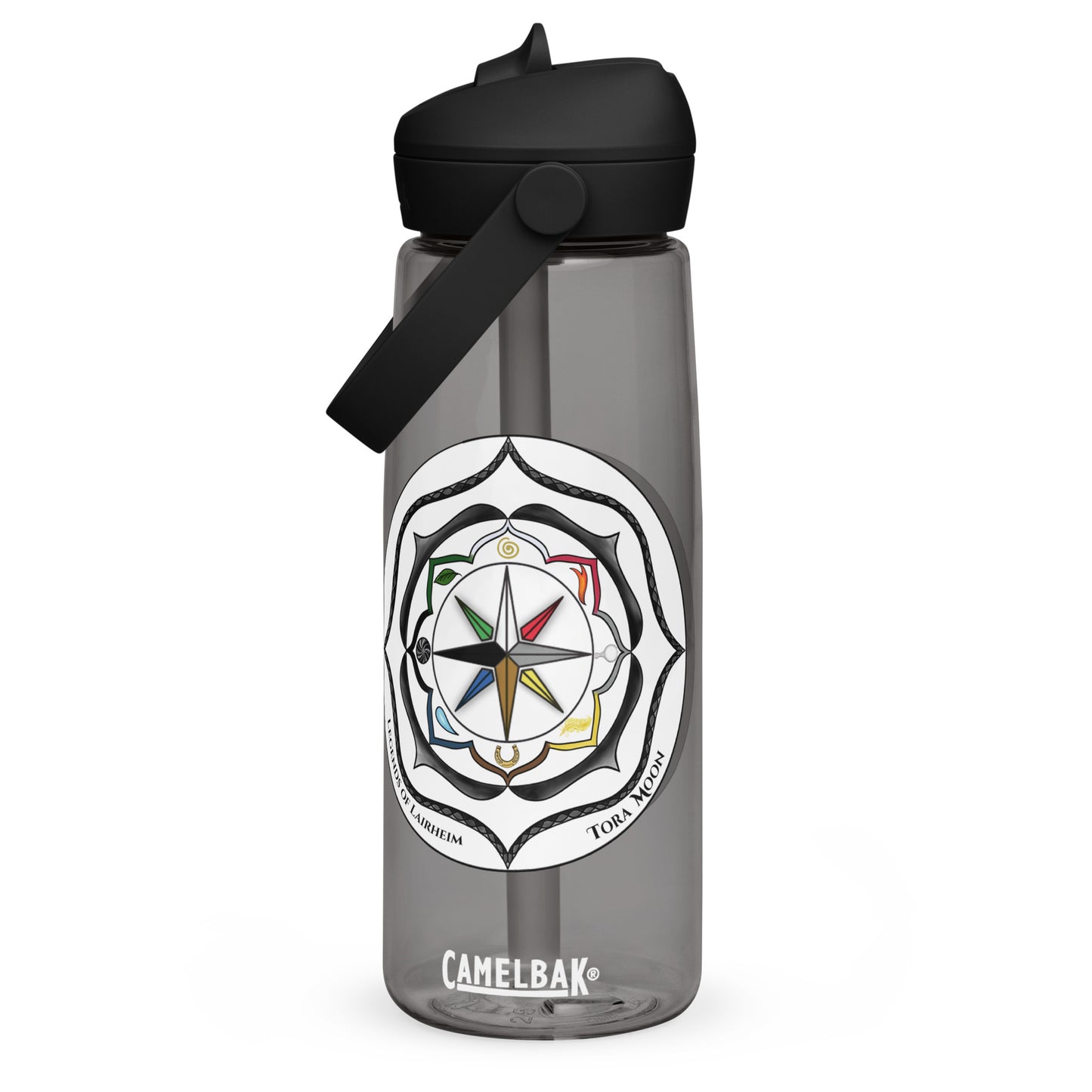 Black Talent Mandala Flip Straw Water Bottle charcoal
