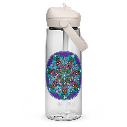 Elemental 7-Petal Mandala Flip Straw Water Bottle clear