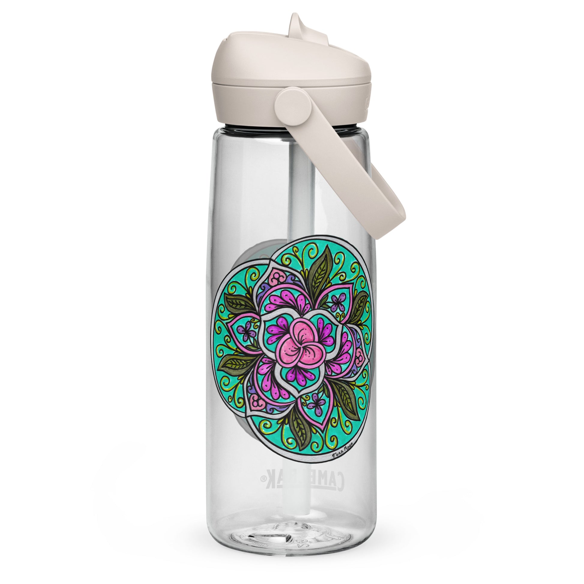 Triquetra Bloom Mandala Flip Straw Water Bottle clear