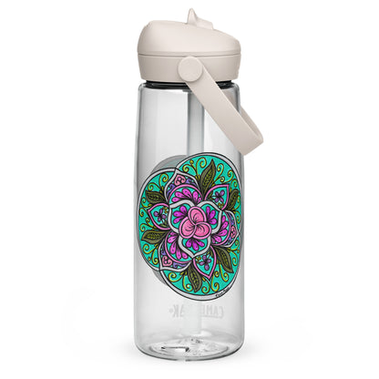 Triquetra Bloom Mandala Flip Straw Water Bottle clear
