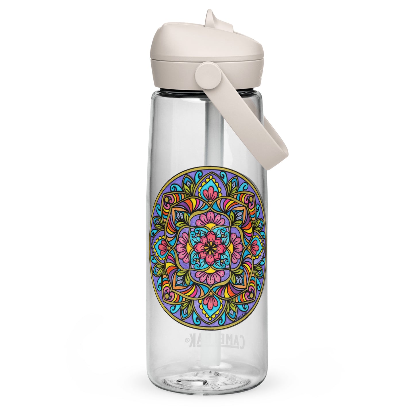 Floral Scrolls Mandala Flip Straw Water Bottle clear