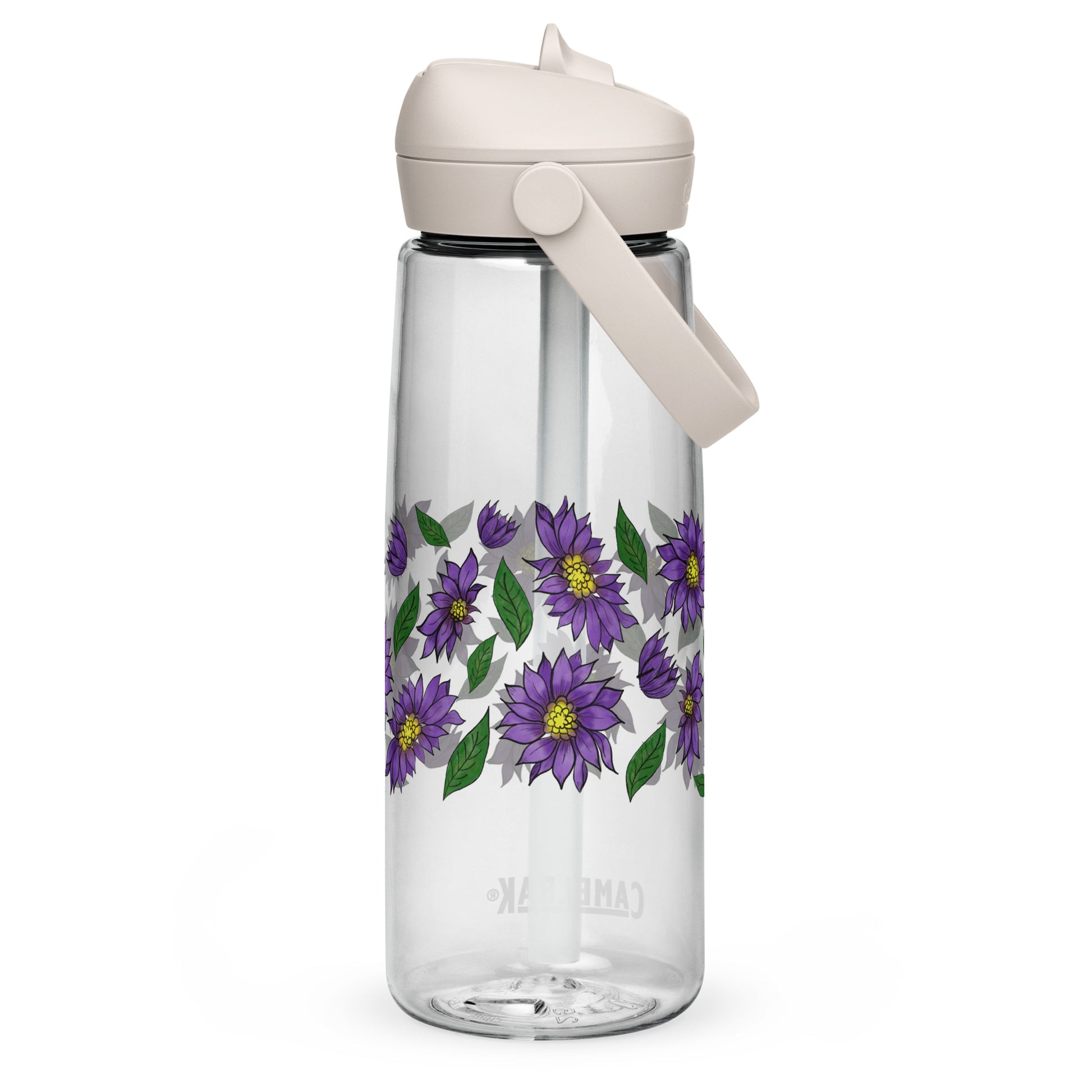 Purple Daisies Flip Straw Water Bottle clear