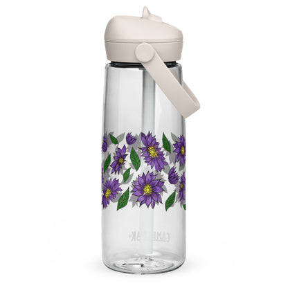 Purple Daisies Flip Straw Water Bottle clear