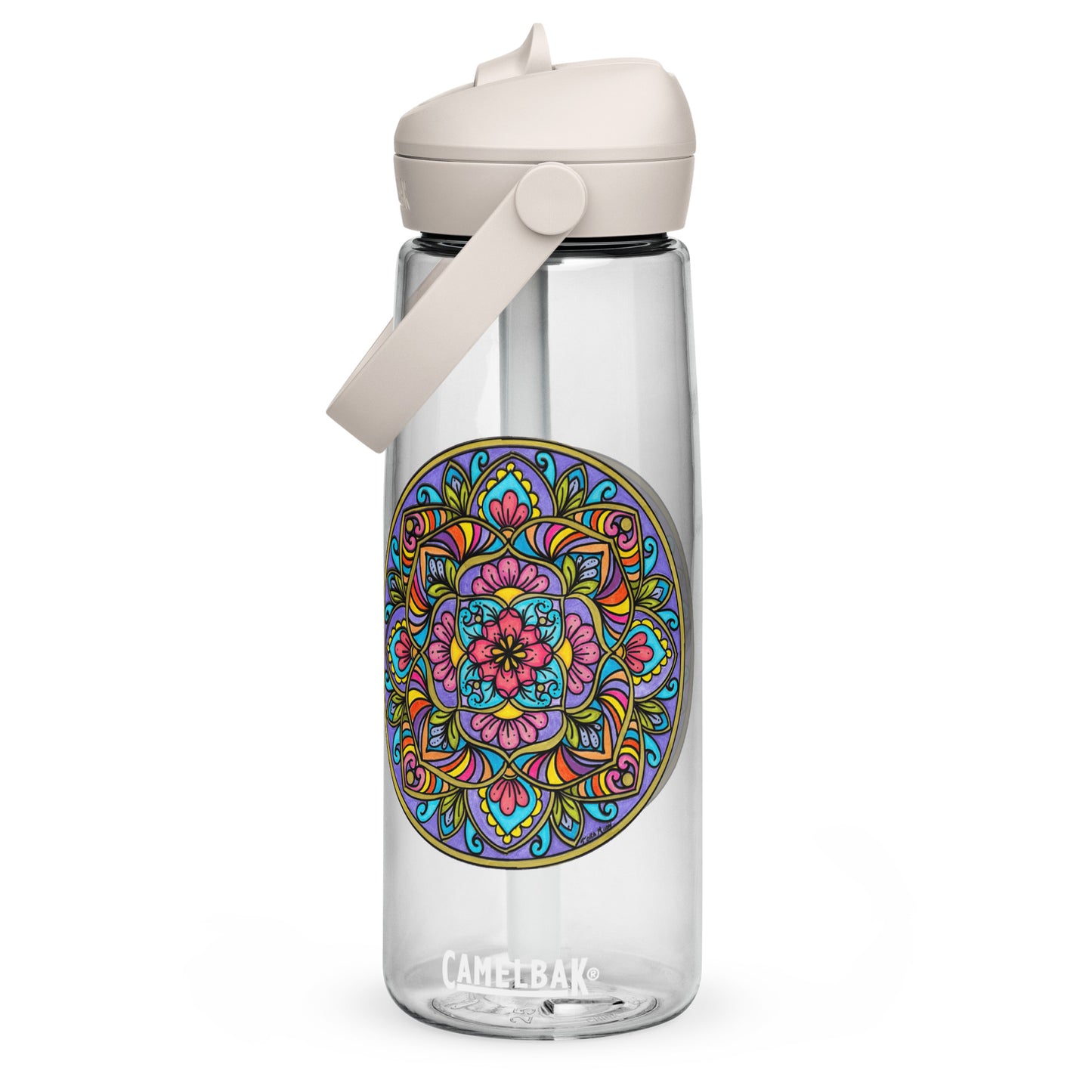 Floral Scrolls Mandala Flip Straw Water Bottle clear