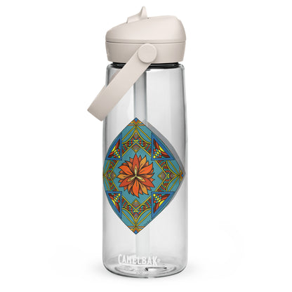 Fiery Radiance Mandala Flip Straw Water Bottle clear