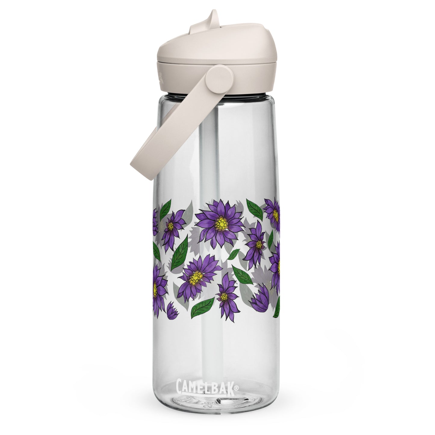 Purple Daisies Flip Straw Water Bottle clear