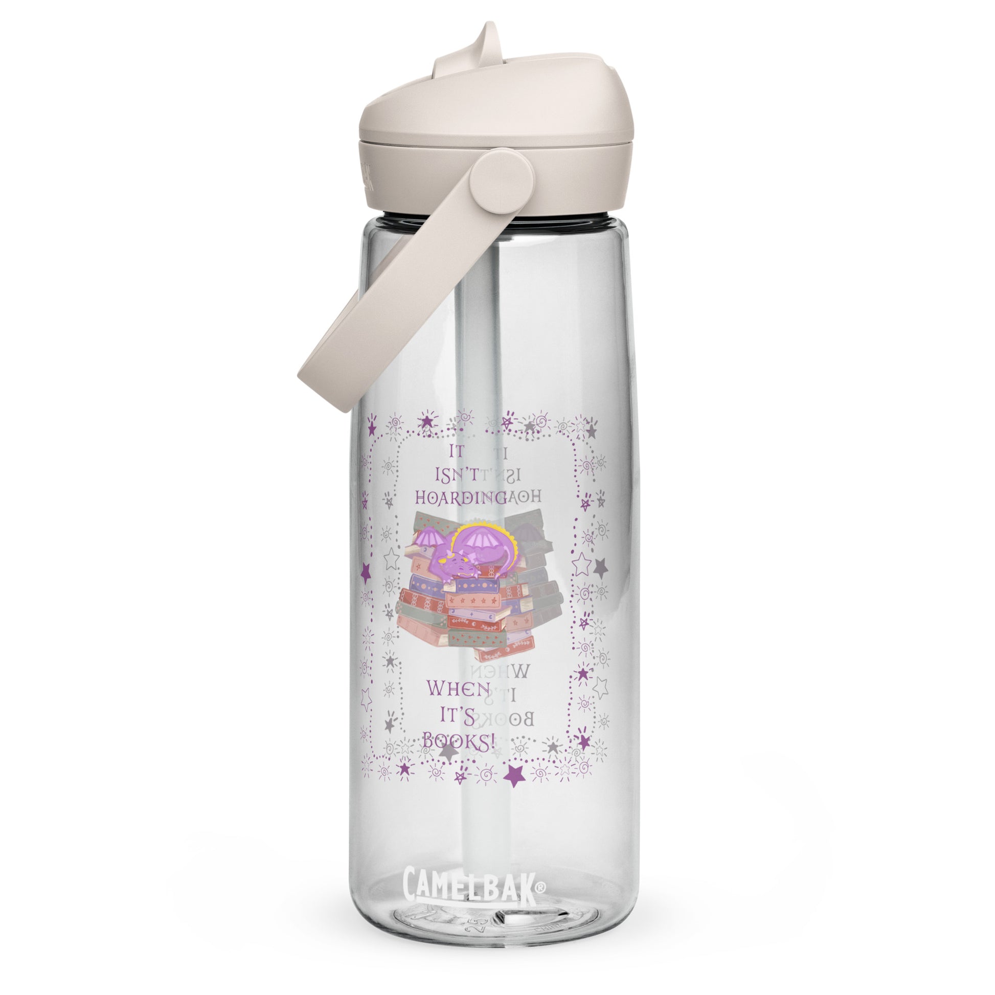 Whimsical Purple Book Hoarding Dragon Flip Straw Water Bottle clear