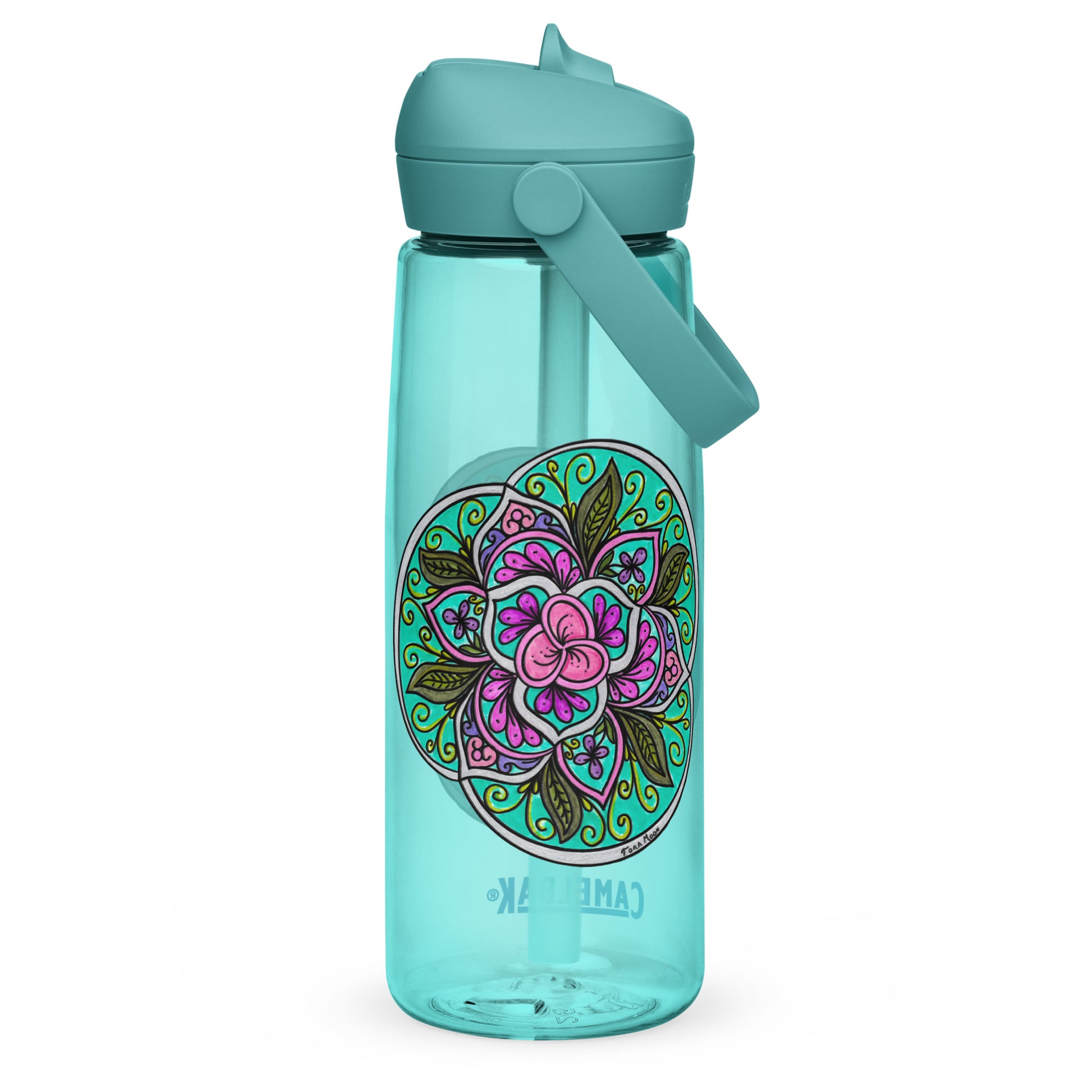 Triquetra Bloom Mandala Flip Straw Water Bottle cove blue