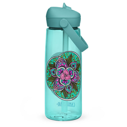 Triquetra Bloom Mandala Flip Straw Water Bottle cove blue