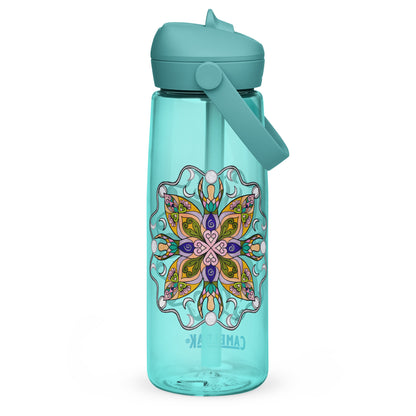 Moonlit Goddess Mandala Flip Straw Water Bottle cove blue