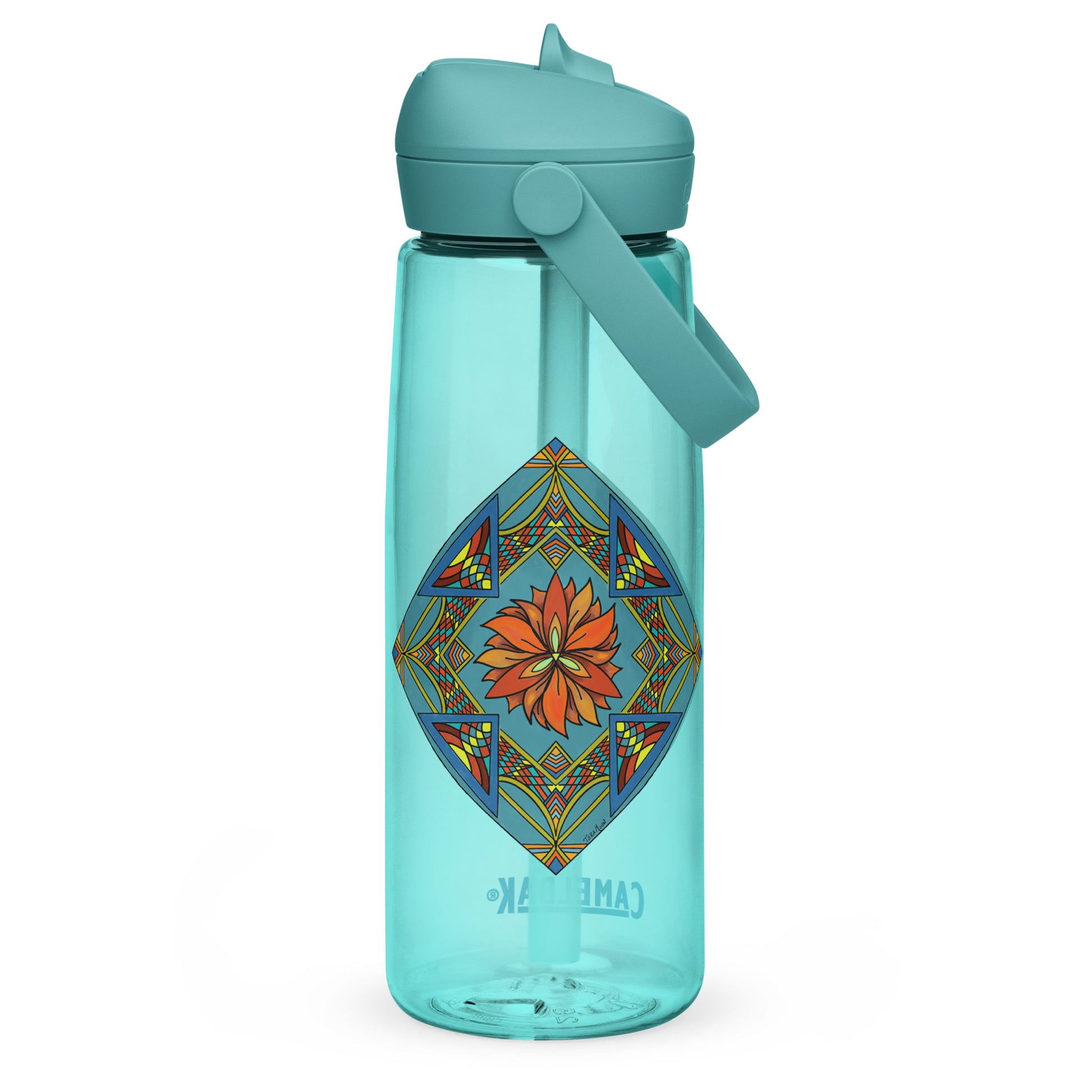 Fiery Radiance Mandala Flip Straw Water Bottle cove blue