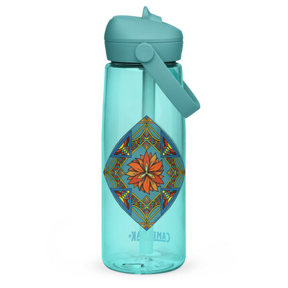 Fiery Radiance Mandala Flip Straw Water Bottle cove blue
