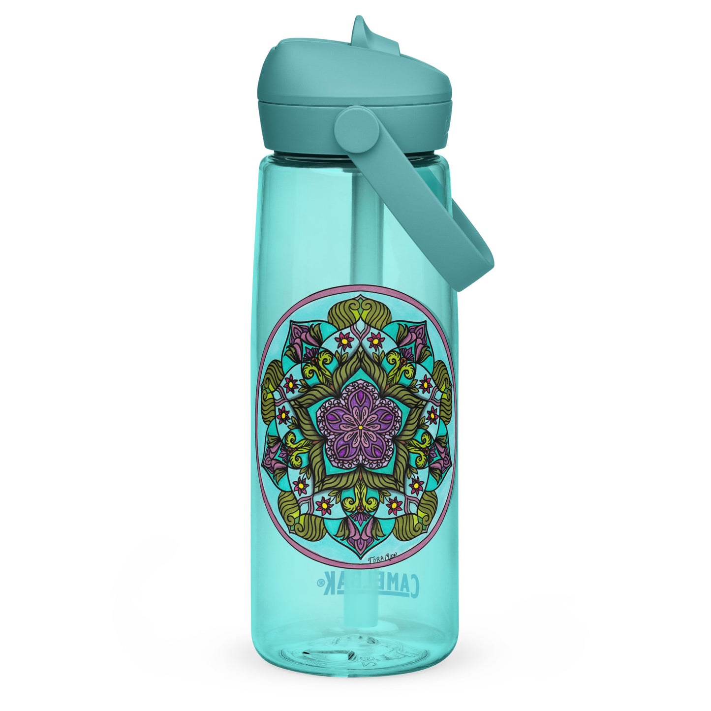 Sacred Harmony Pentagram Mandala Flip Straw Water Bottle cove blue