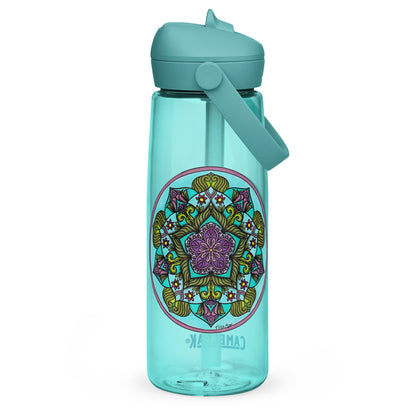 Sacred Harmony Pentagram Mandala Flip Straw Water Bottle cove blue