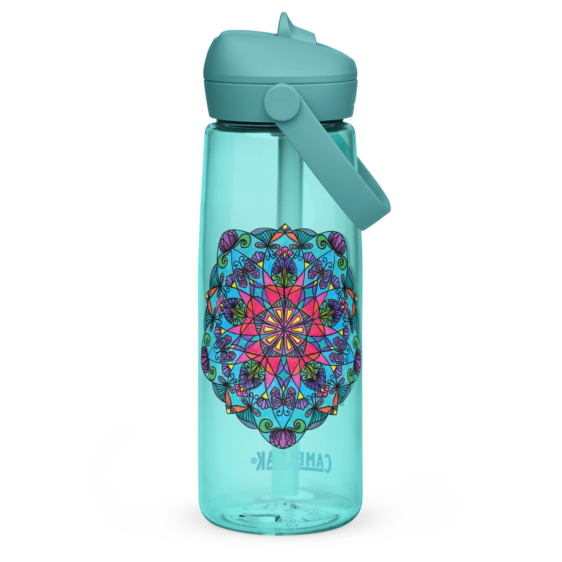 Enchanted Wings Mandala Flip Straw Water Bottle cove blue