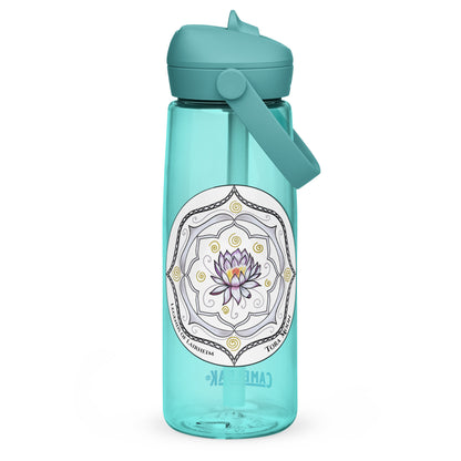 White Talent Mandala Flip Straw Water Bottle cove blue