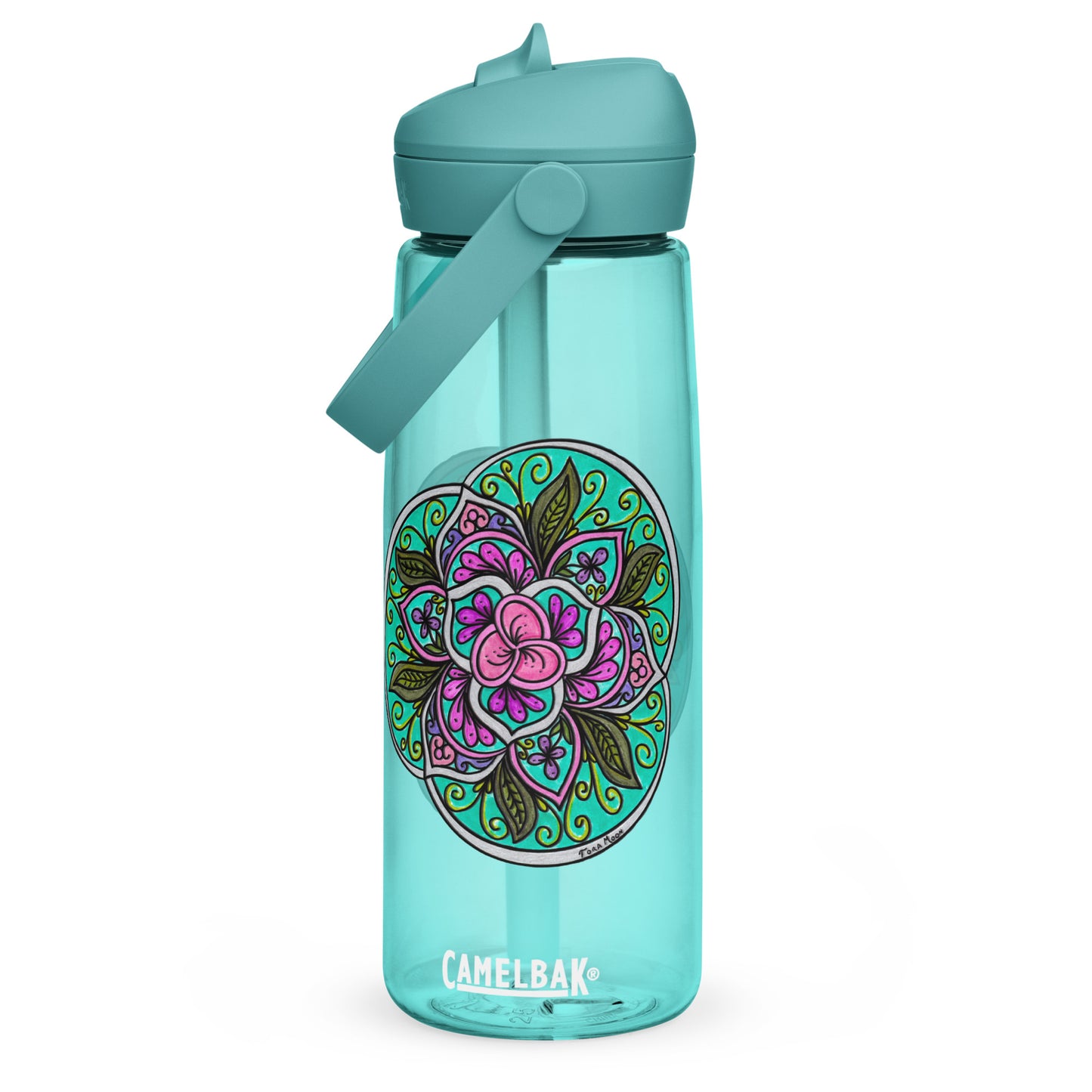 Triquetra Bloom Mandala Flip Straw Water Bottle cove blue