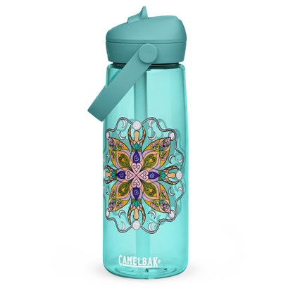 Moonlit Goddess Mandala Flip Straw Water Bottle cove blue