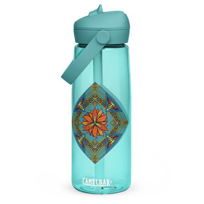 Fiery Radiance Mandala Flip Straw Water Bottle cove blue