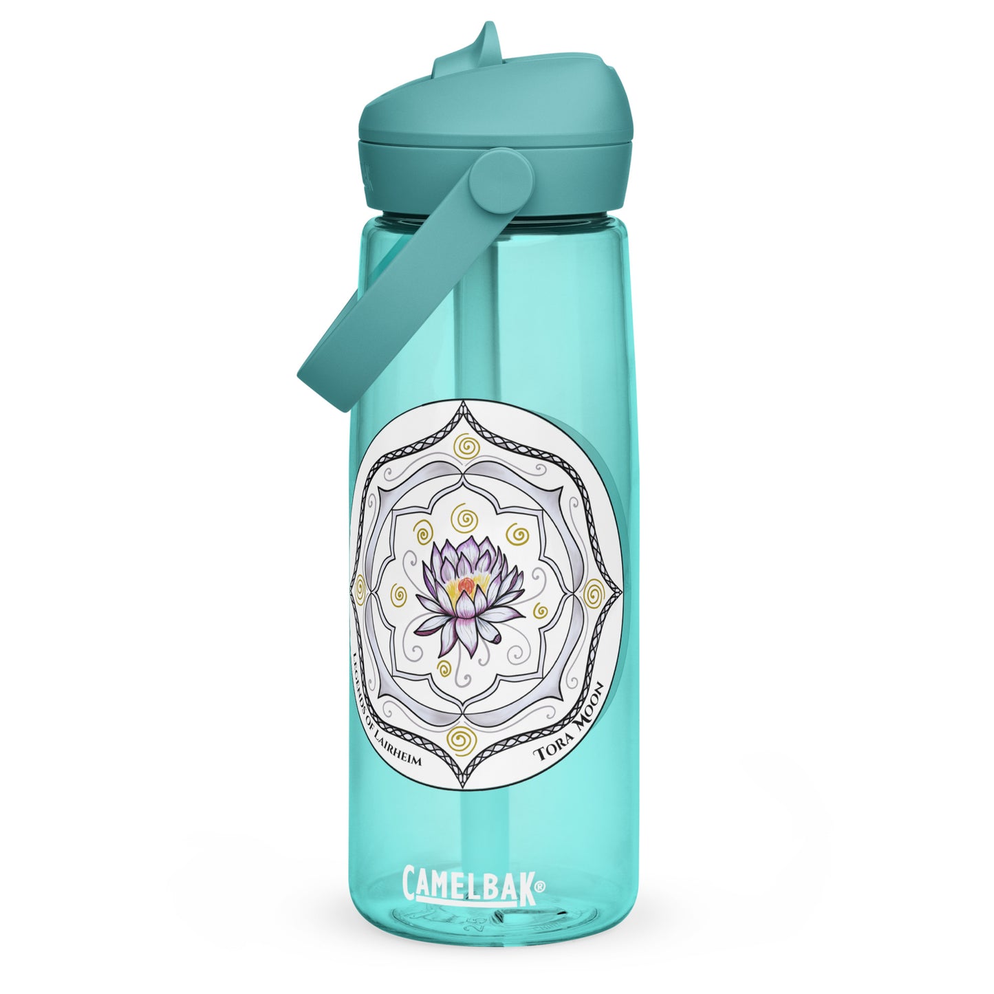 White Talent Mandala Flip Straw Water Bottle cove blue
