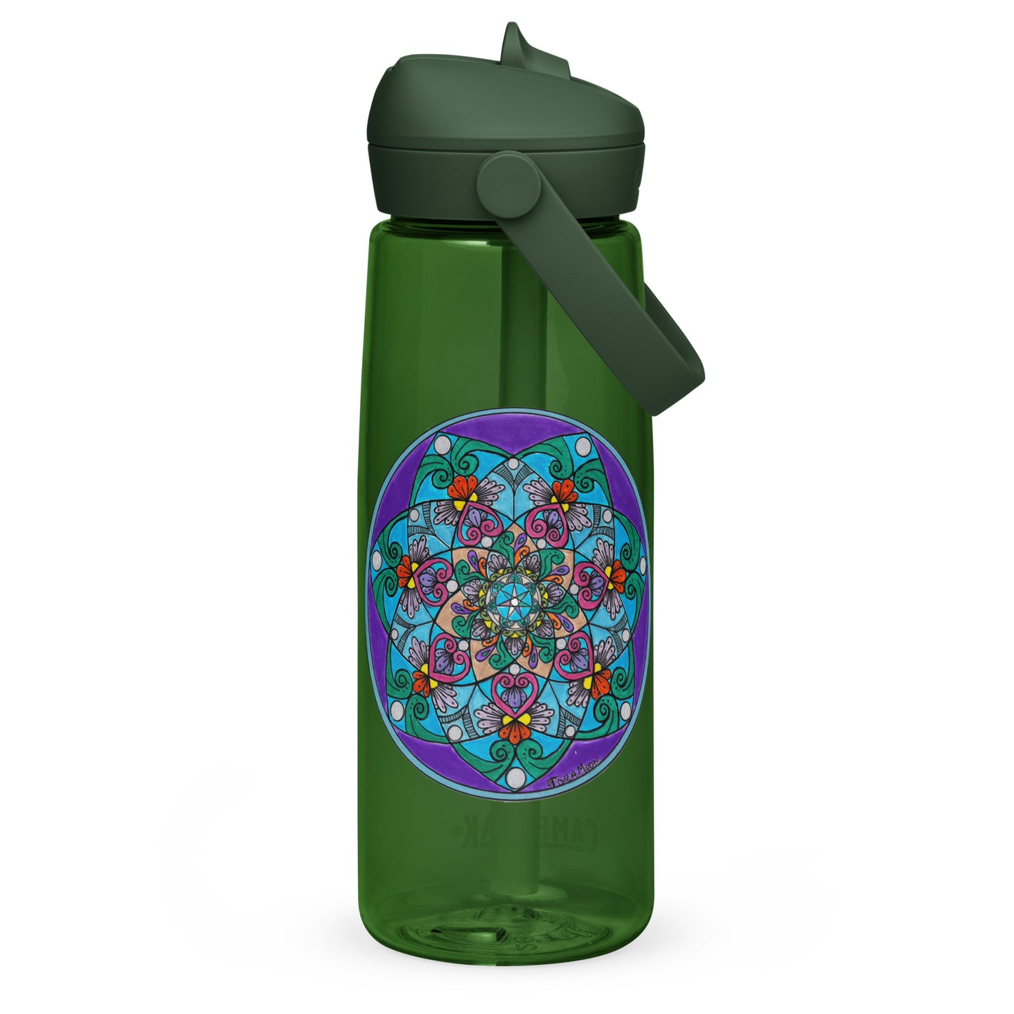 Elemental 7-Petal Mandala Flip Straw Water Bottle-forest green