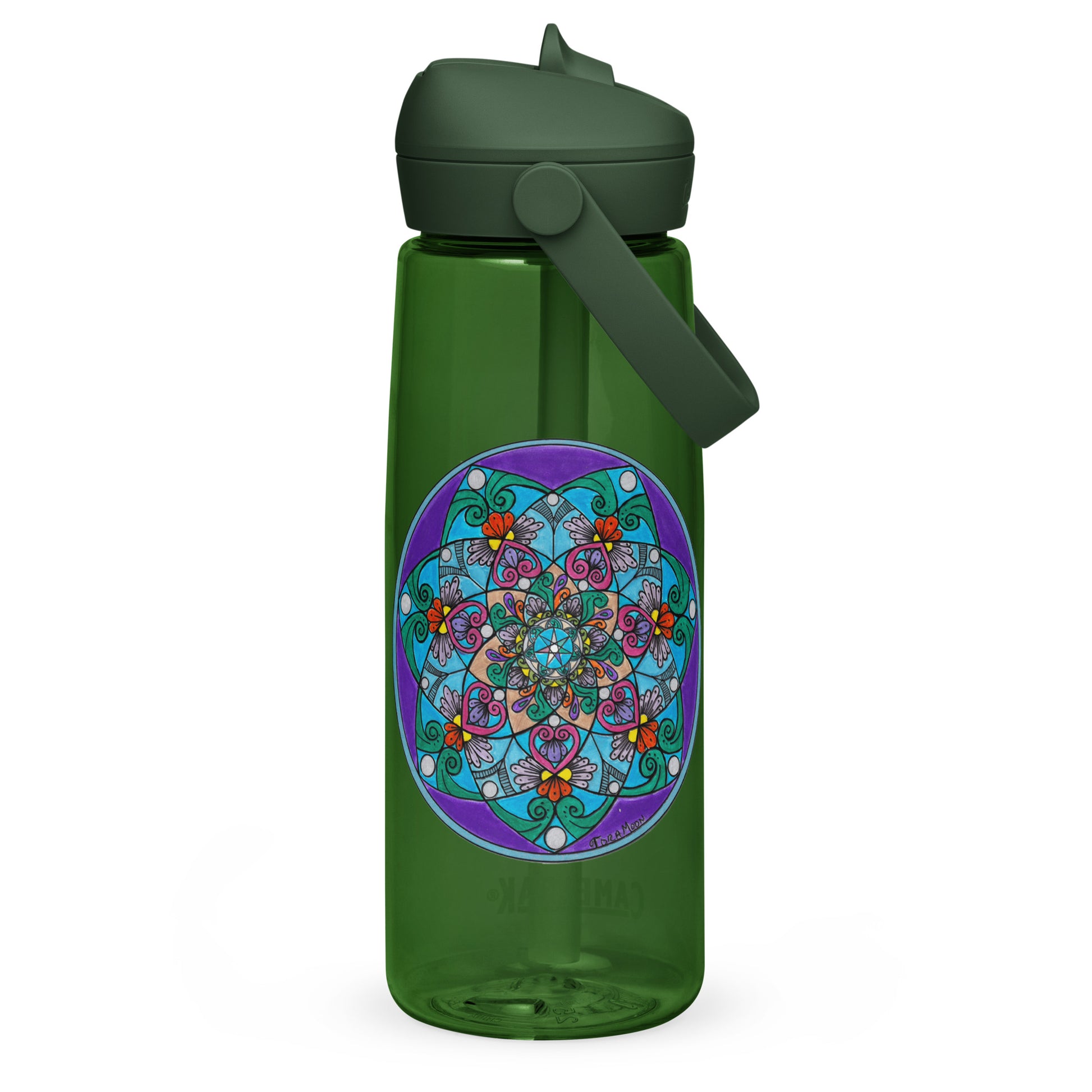 Elemental 7-Petal Mandala Flip Straw Water Bottle-forest green