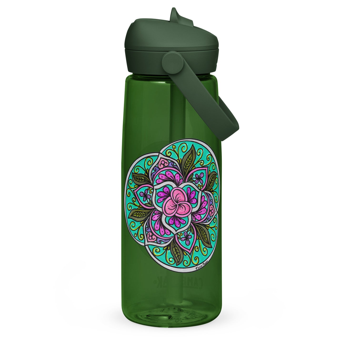 Triquetra Bloom Mandala Flip Straw Water Bottle forest green
