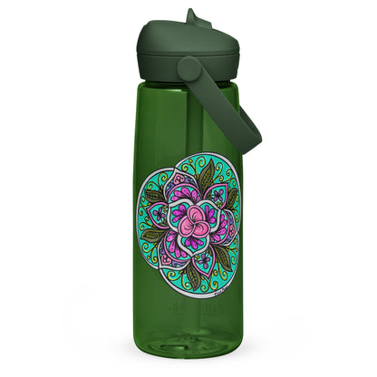 Triquetra Bloom Mandala Flip Straw Water Bottle forest green