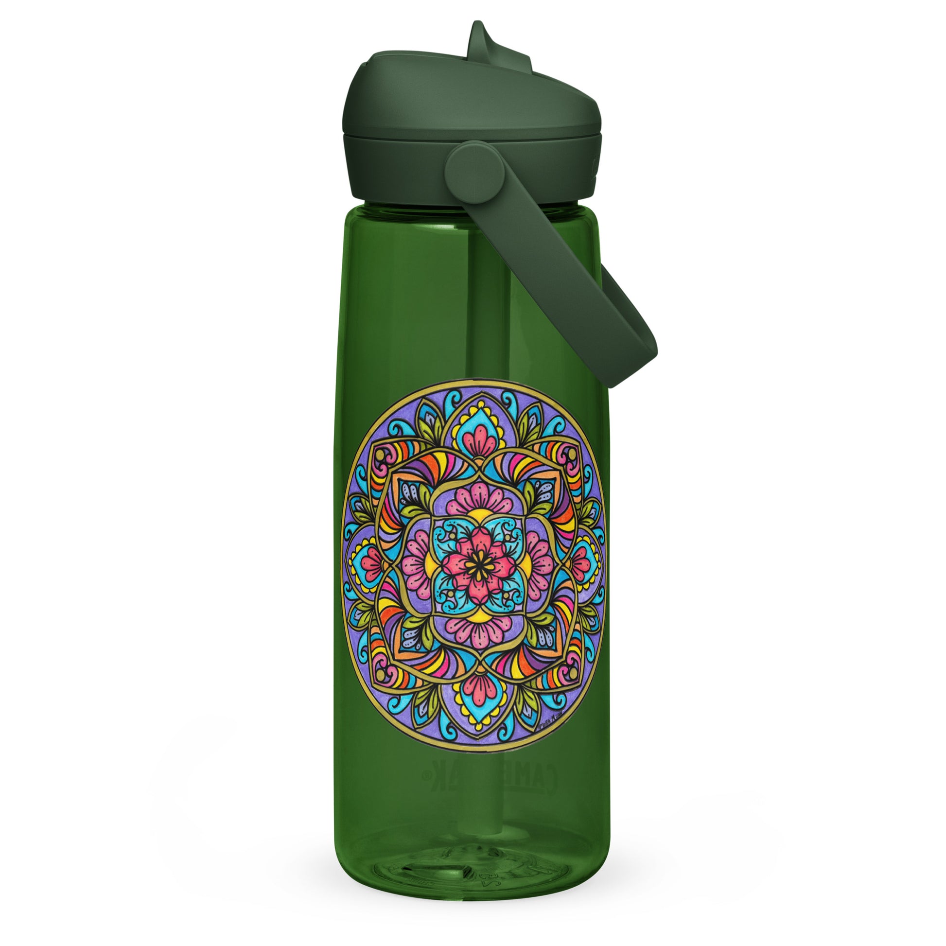 Floral Scrolls Mandala Flip Straw Water Bottle forest green